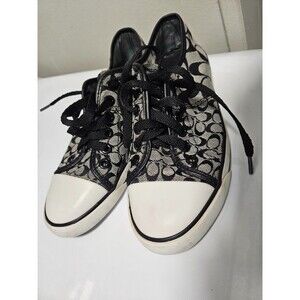 Women COACH BARRETT SIZE 7 B Gray Black Canvas & Patent Leather Sneakers Shoes